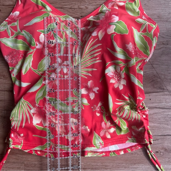 Beach bay Salmon pink & green tankini floral set gold detail & side ties size 8 - Picture 14 of 16